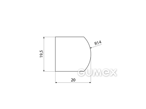 "D" Gummiprofil, 19,5x20/R14mm, 45°ShA, NR-SBR, -40°C/+80°C, weiß, 